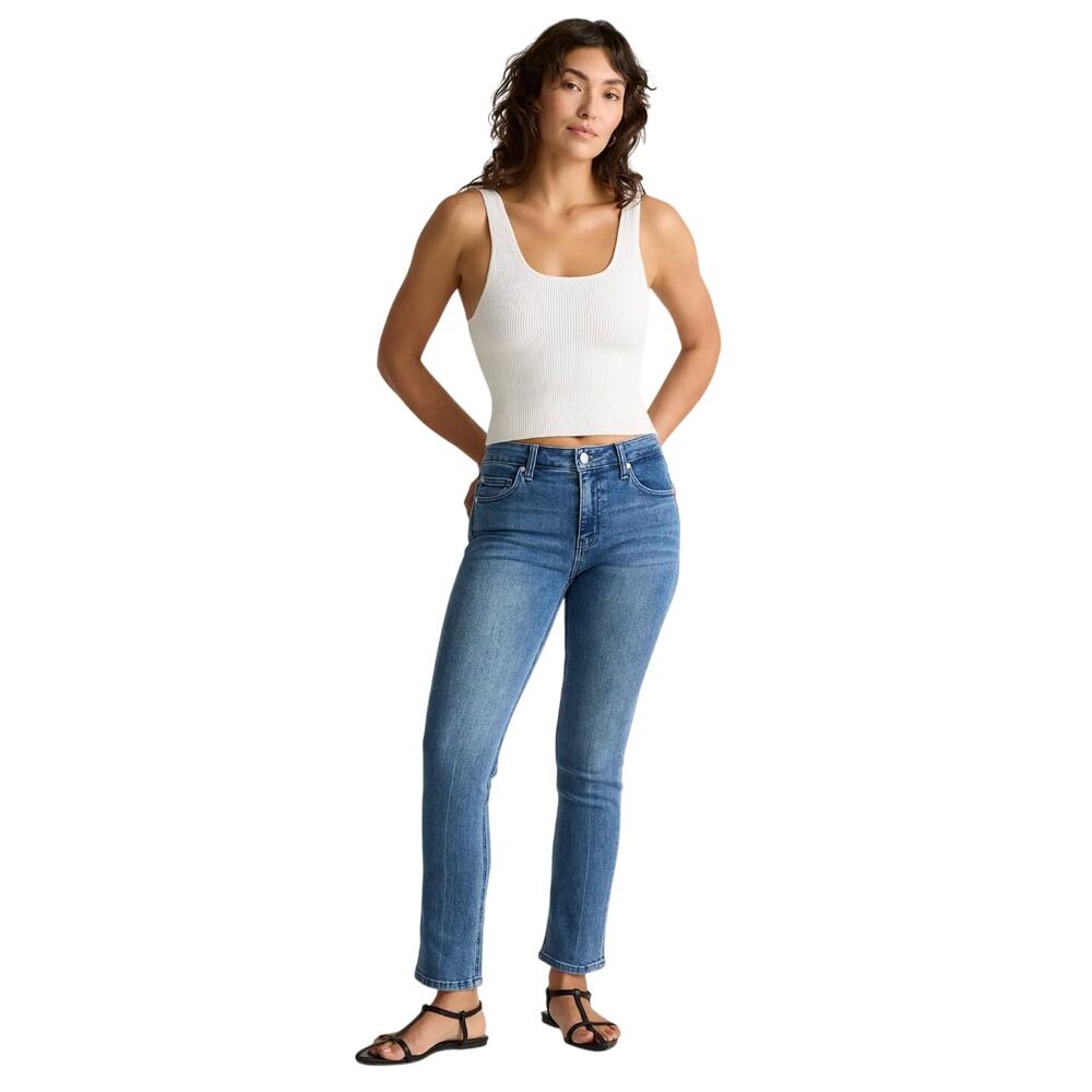Quince Luna Women's Mid Rise Organic Cotton Stretch Slim Straight Jeans - 27